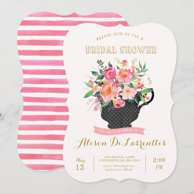 Invitación nupcial de la ducha de la fiesta del té (Anverso / Reverso)