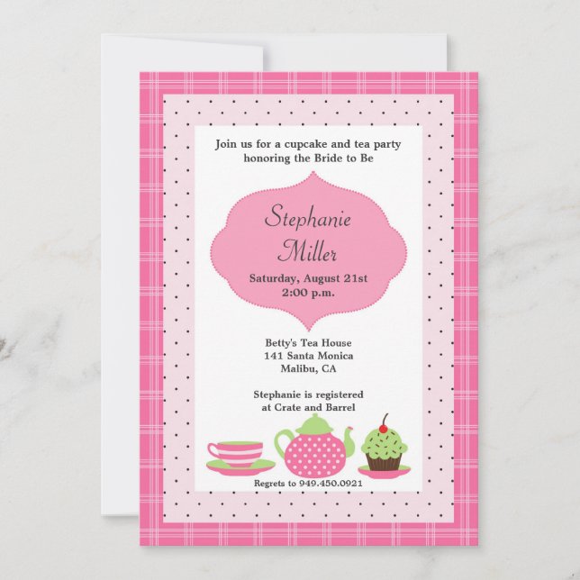 Invitación nupcial de la ducha de la fiesta del té (Anverso)