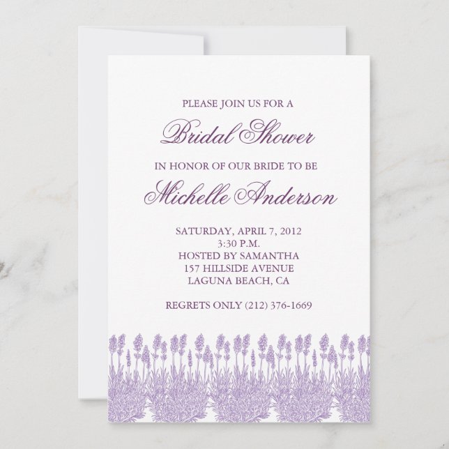 Invitación nupcial de la ducha de la lavanda (Anverso)