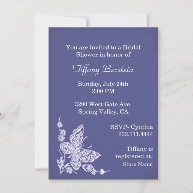 Invitación nupcial de la ducha de la mariposa (Anverso)