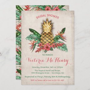 Invitación nupcial de la ducha de la piña de oro