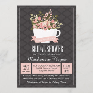 Invitación nupcial de la ducha de la taza de té