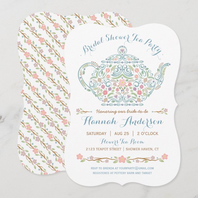 Invitación nupcial de la ducha de la tetera (Anverso / Reverso)