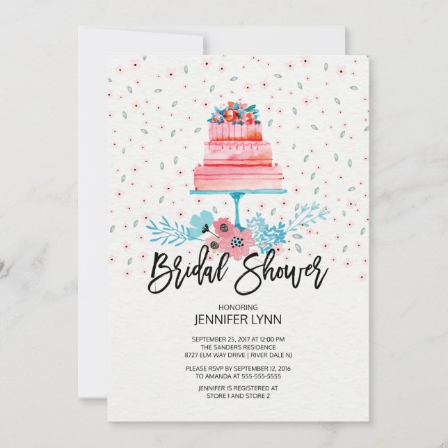 Invitación nupcial de la ducha de la torta del (Anverso)