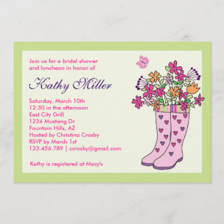 Invitación nupcial de la ducha de las botas de