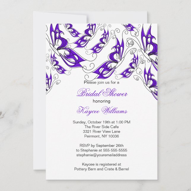 Invitación nupcial de la ducha de las mariposas (Anverso)
