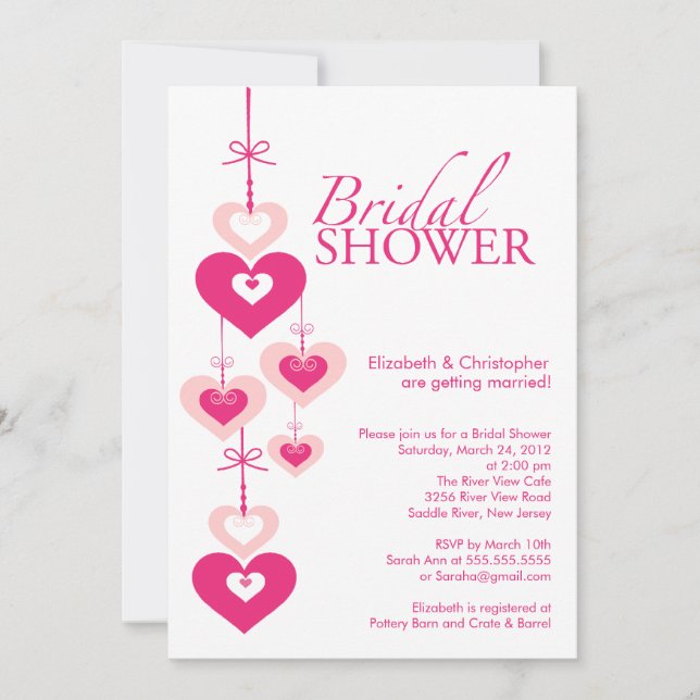Invitación nupcial de la ducha de los corazones (Anverso)