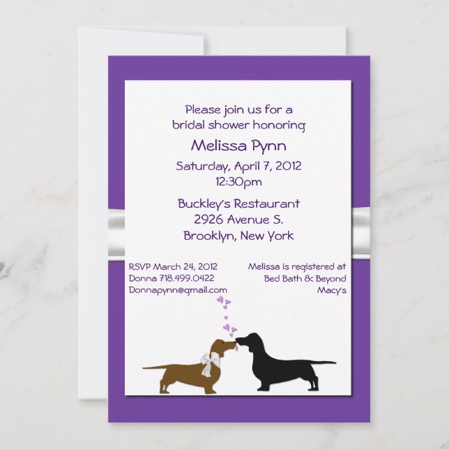 Invitación nupcial de la ducha de los Dachshunds (Anverso)