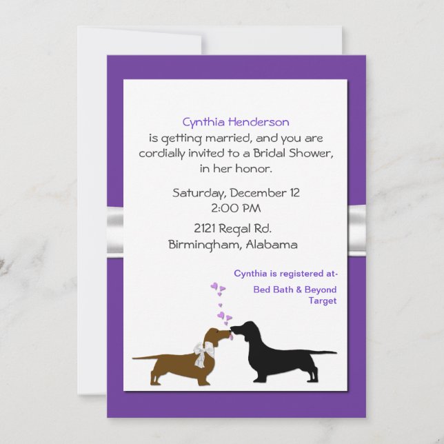 Invitación nupcial de la ducha de los Dachshunds (Anverso)
