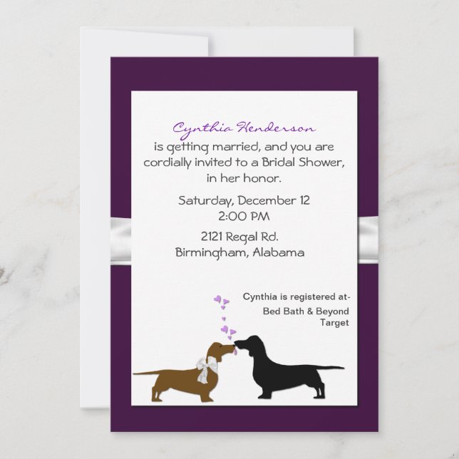 Invitación nupcial de la ducha de los Dachshunds (Anverso)