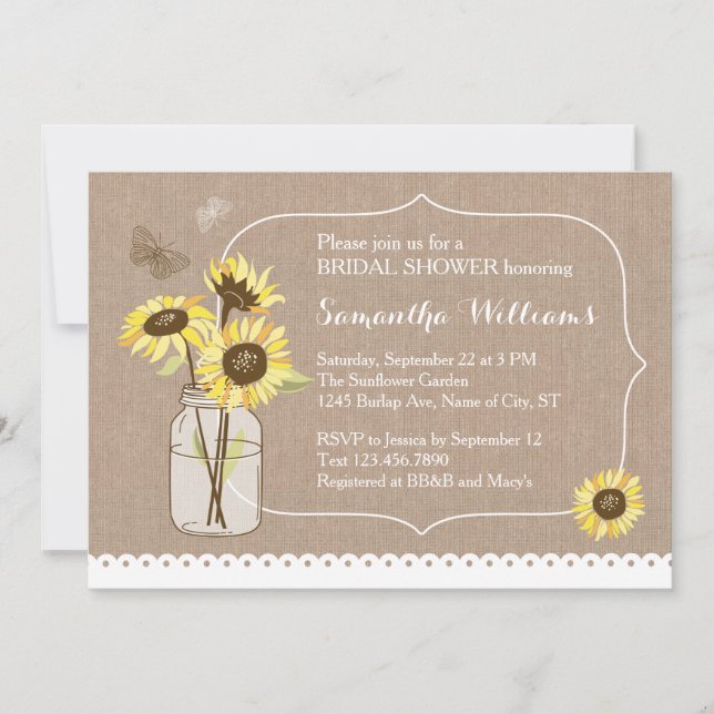 Invitación nupcial de la ducha de los girasoles (Anverso)