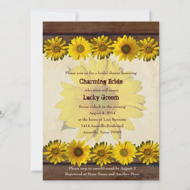 Invitación nupcial de la ducha de los girasoles de (Anverso)