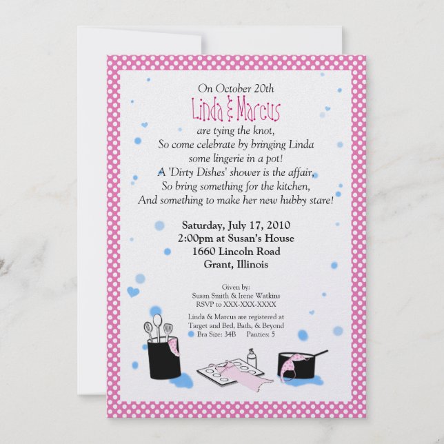 Invitación nupcial de la ducha de los "platos (Anverso)