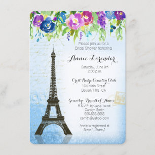 Invitación nupcial de la ducha de París de la flor
