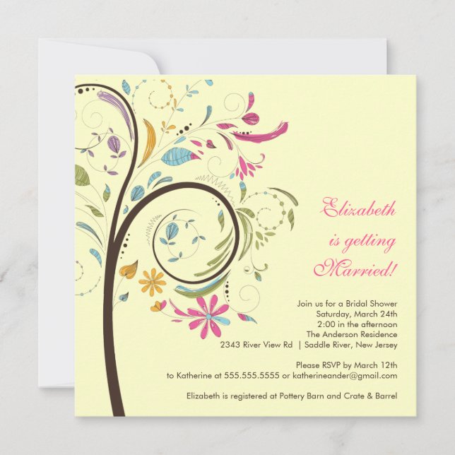 Invitación nupcial de la ducha del árbol floral de (Anverso)