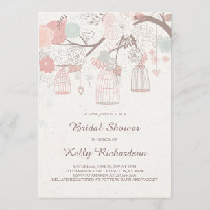 Invitación nupcial de la ducha del Birdcage rosado