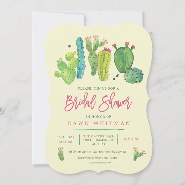 Invitación nupcial de la ducha del cactus de Boho (Anverso)