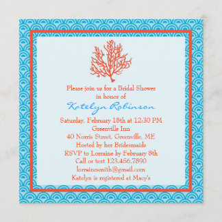 Invitación nupcial de la ducha del coral rojo