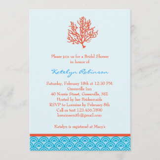 Invitación nupcial de la ducha del coral rojo