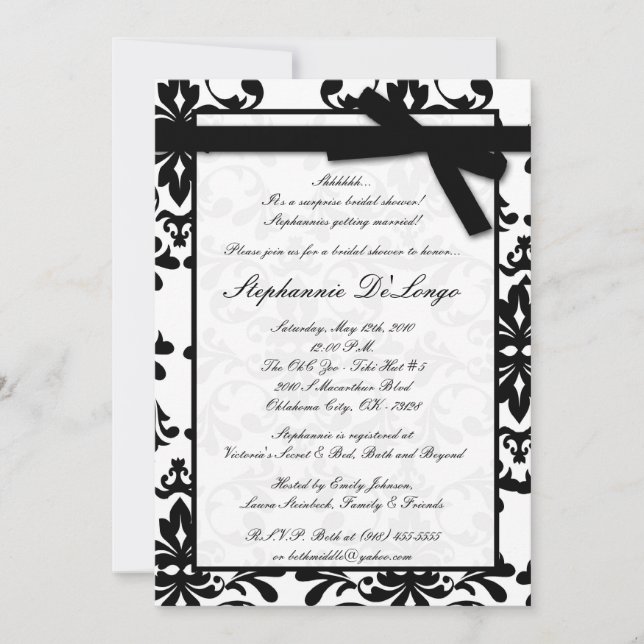 invitación nupcial de la ducha del damasco blanco (Anverso)