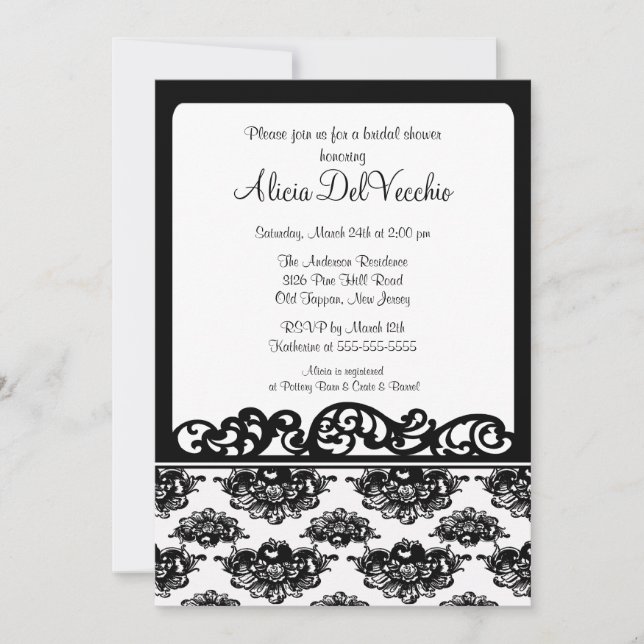 Invitación nupcial de la ducha del damasco blanco (Anverso)