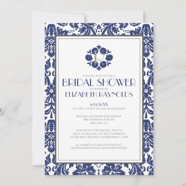 Invitación nupcial de la ducha del damasco del (Anverso)