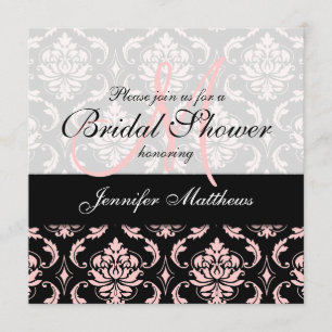 Invitación nupcial de la ducha del damasco negro