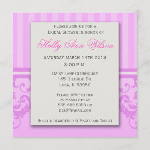Invitación nupcial de la ducha del damasco rayado