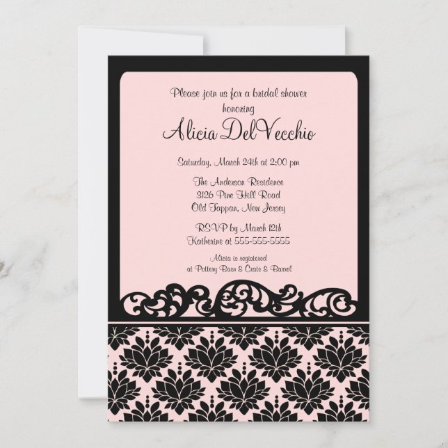 Invitación nupcial de la ducha del damasco rosado (Anverso)