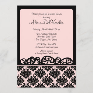 Invitación nupcial de la ducha del damasco rosado