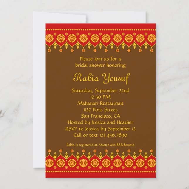 Invitación nupcial de la ducha del estilo indio (Anverso)