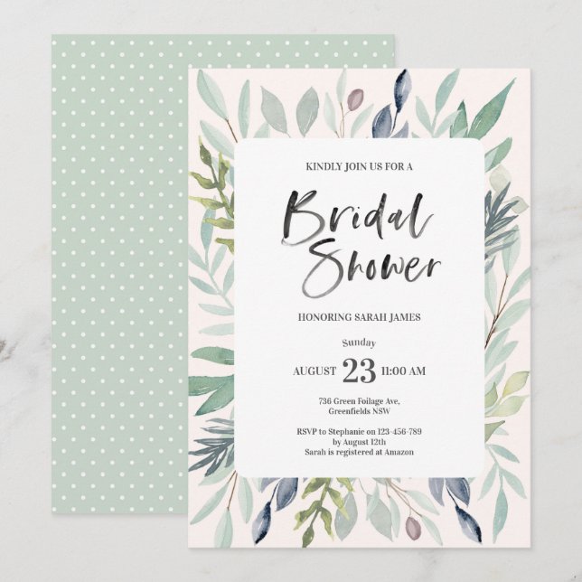 Invitación nupcial de la ducha del follaje verde (Anverso / Reverso)