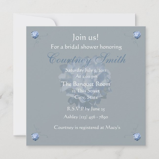 Invitación nupcial de la ducha del Hydrangea azul (Anverso)