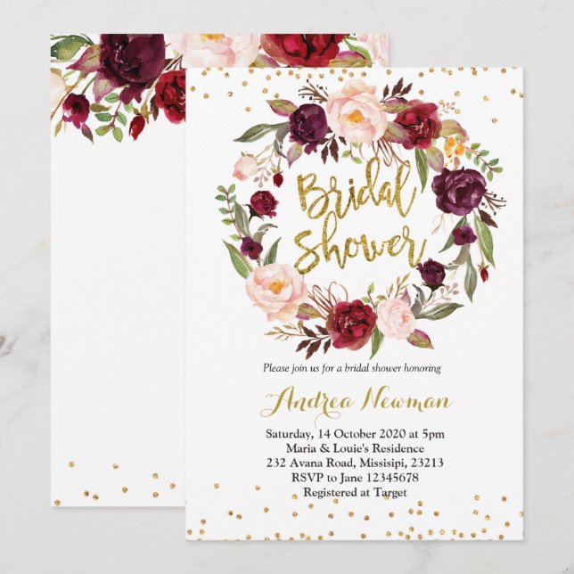 invitación nupcial de la ducha del marsala de (Anverso / Reverso)
