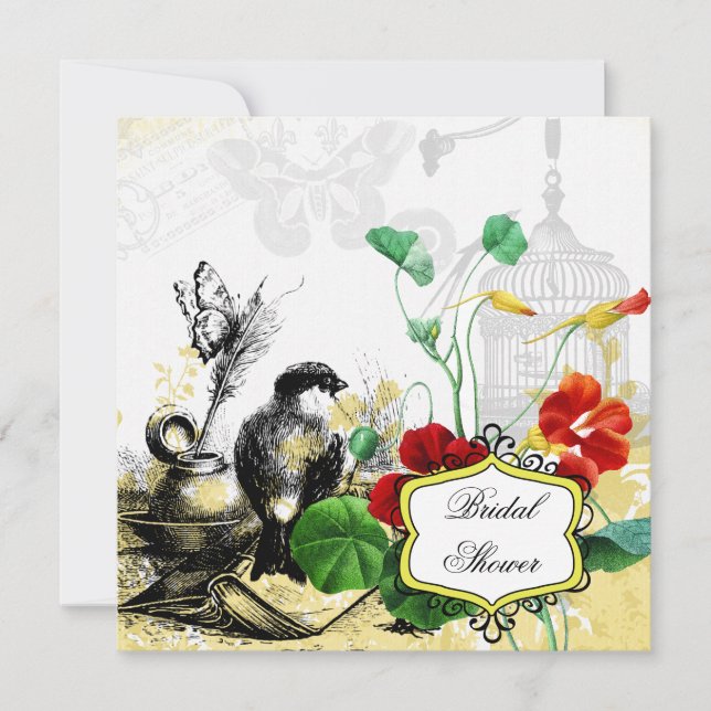 Invitación nupcial de la ducha del pájaro y de las (Anverso)