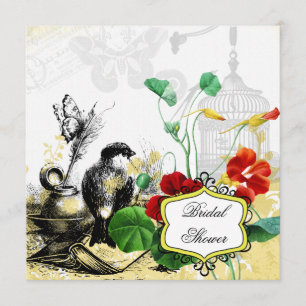 Invitación nupcial de la ducha del pájaro y de las