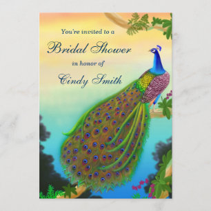Invitación nupcial de la ducha del pavo real