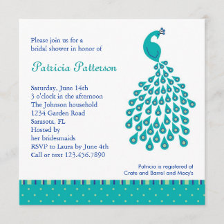 Invitación nupcial de la ducha del pavo real