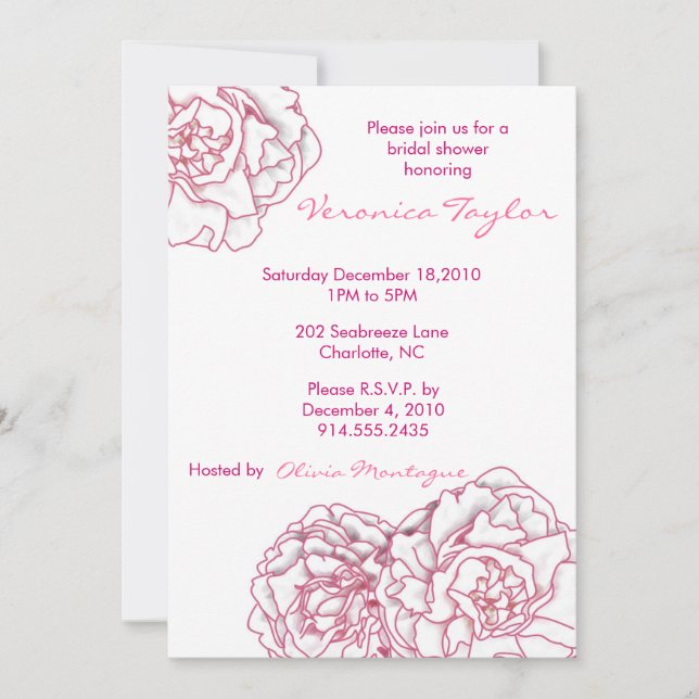 Invitación nupcial de la ducha del Peony rosado (Anverso)