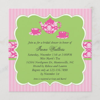 Invitación nupcial de la ducha del pote del té