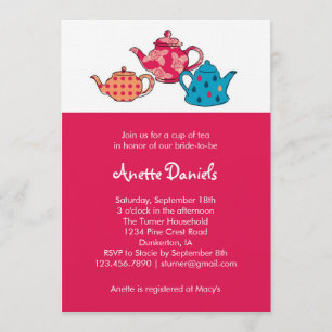 Invitación nupcial de la ducha del pote del té