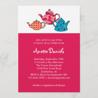 Invitación nupcial de la ducha del pote del té