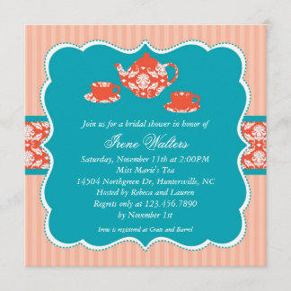 Invitación nupcial de la ducha del pote del té