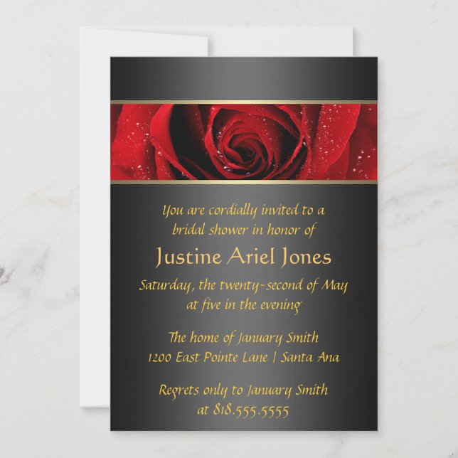 Invitación nupcial de la ducha del rosa rojo (Anverso)