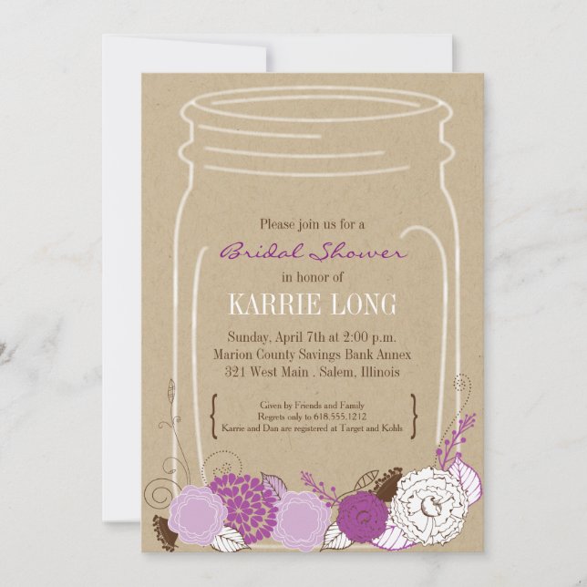 Invitación nupcial de la ducha del tarro de (Anverso)