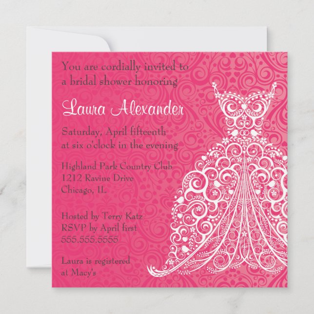 Invitación nupcial de la ducha del vestido de boda (Anverso)