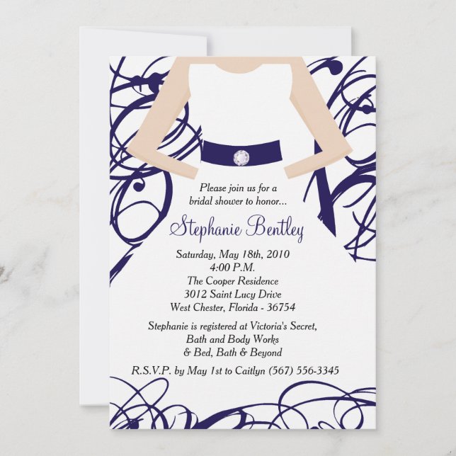 Invitación nupcial de la ducha del vestido de boda (Anverso)