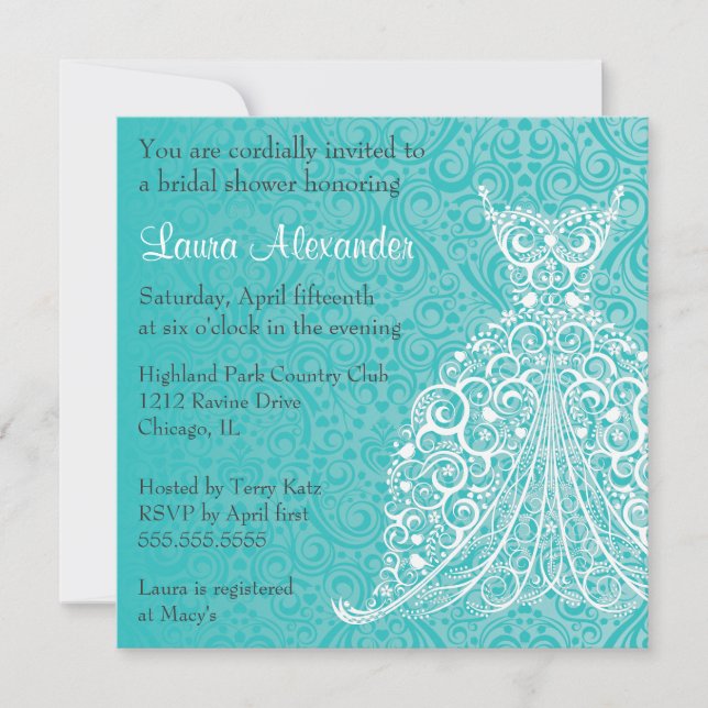 Invitación nupcial de la ducha del vestido de boda (Anverso)