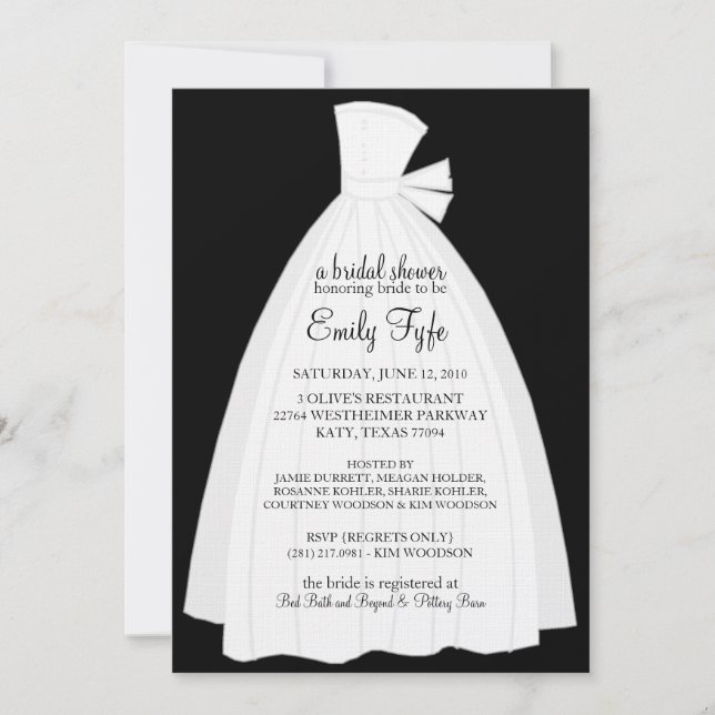 Invitación nupcial de la ducha del vestido de boda (Anverso)