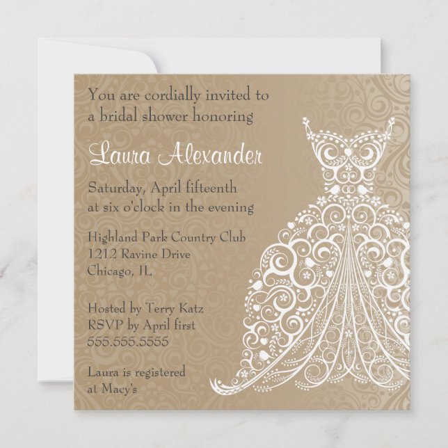 Invitación nupcial de la ducha del vestido de boda (Anverso)
